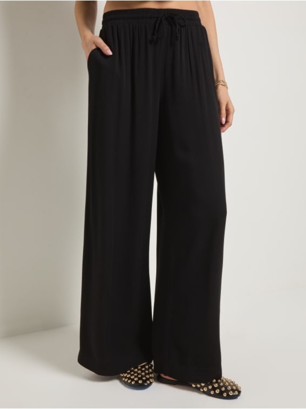 Sunset Drawstring Wide Leg Pant Wide-Leg Pull-On Pants in Black new without tags